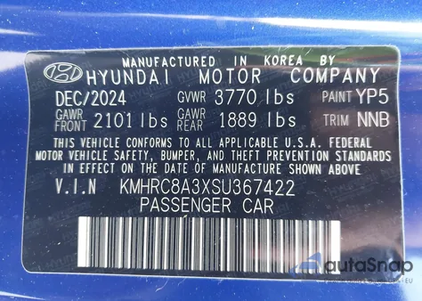 2025 Hyundai Venue Sel from USA, damaged, VIN KMHRC8A3XSU367422